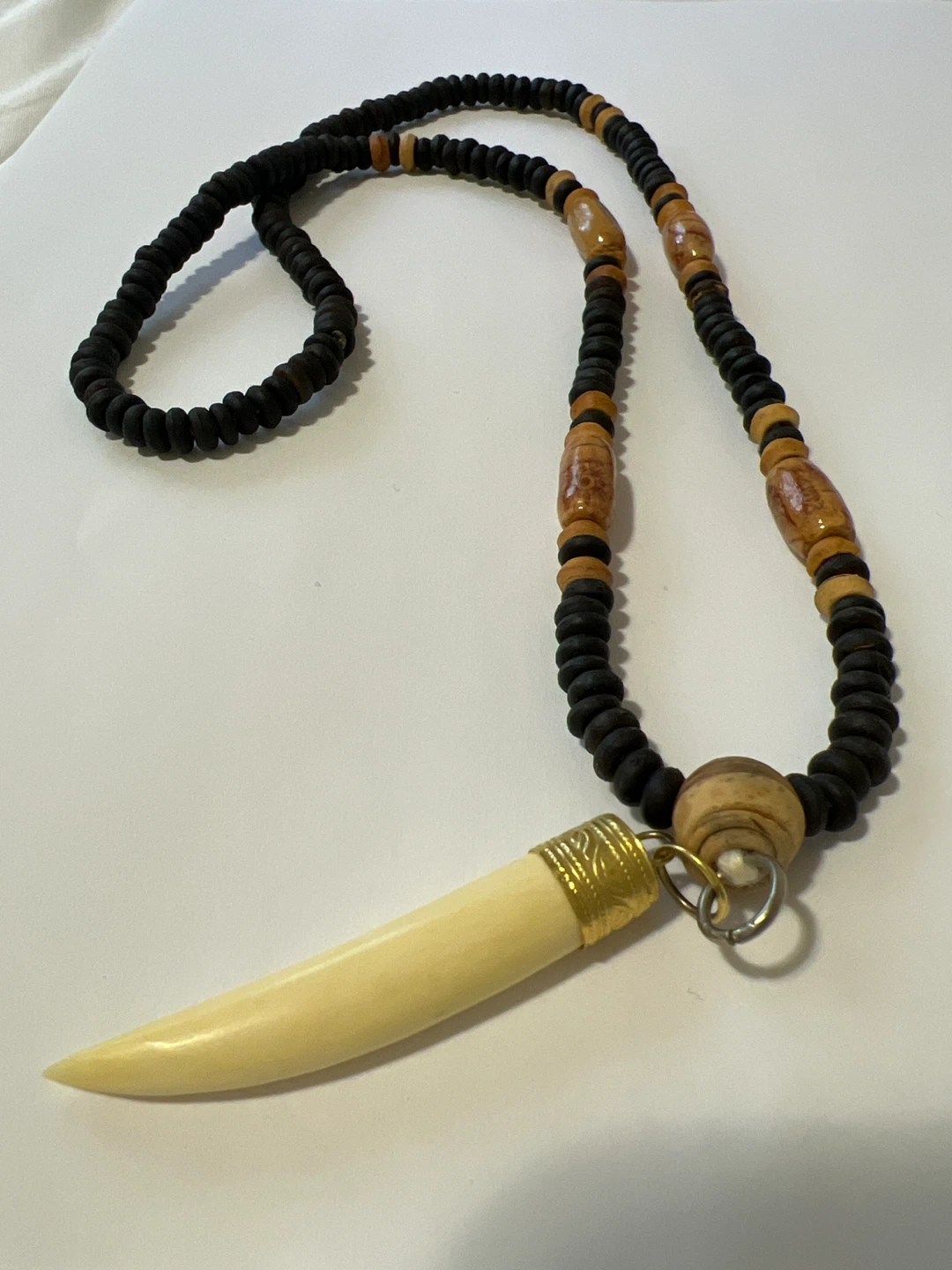 Beaded Necklace with Ivory-Coloured Pendant