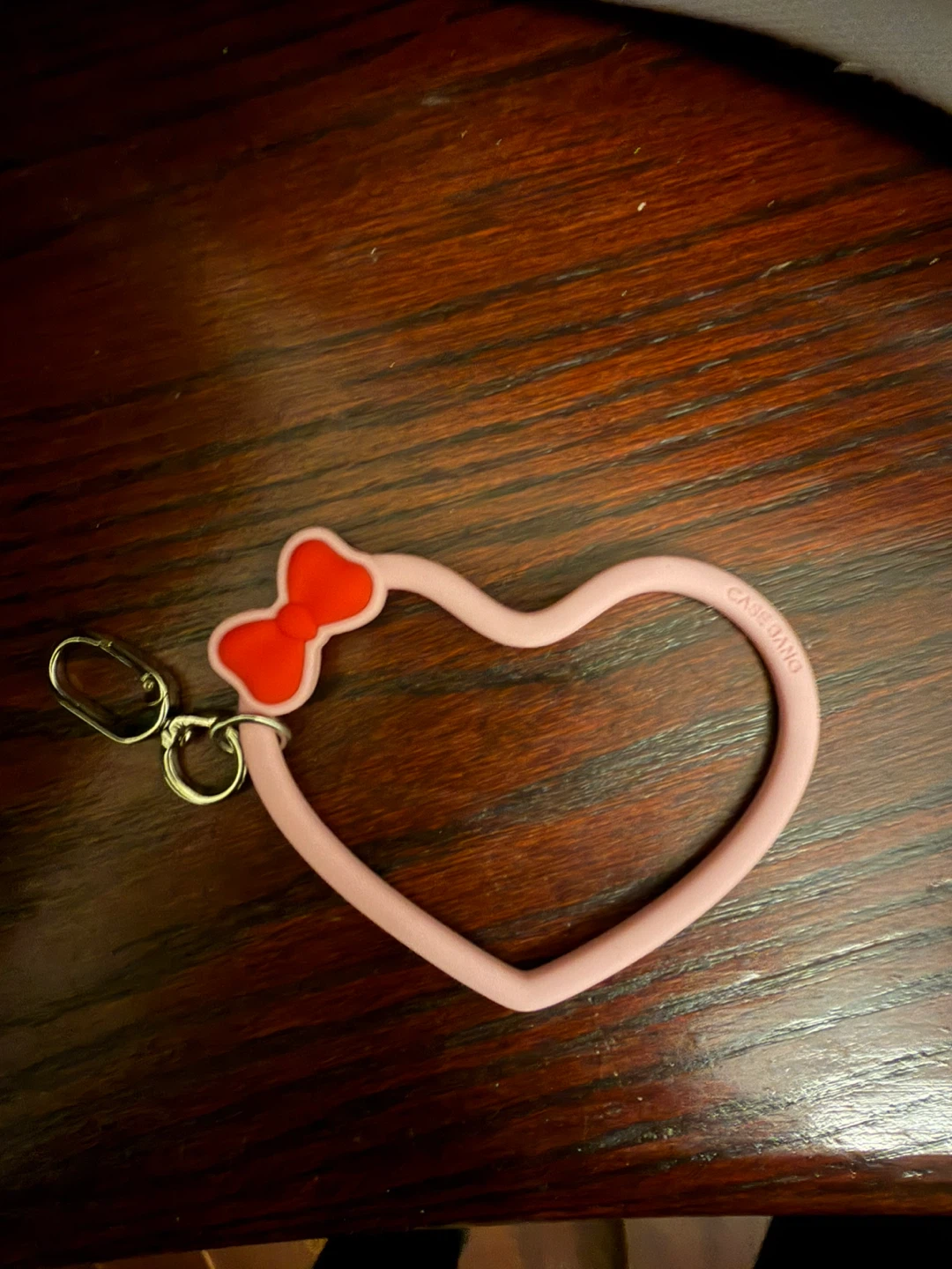 Pink Heart phone wrist grip with Red Bow