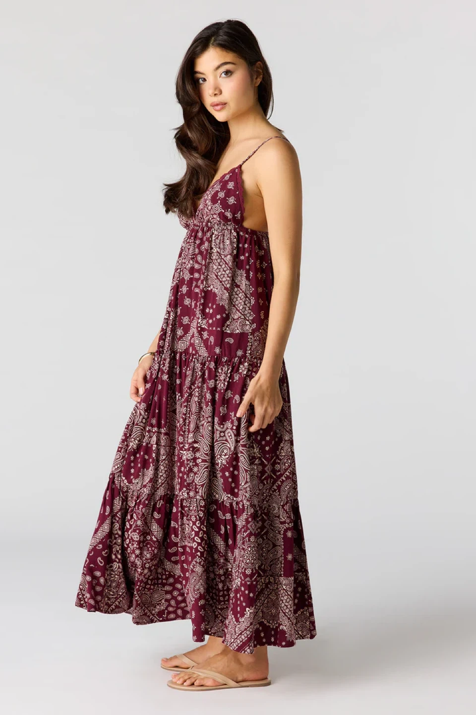 Maroon Paisley Tiered Maxi Dress - photo 3