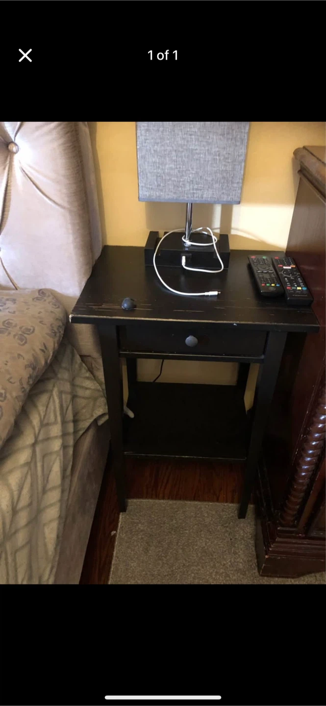 A pair of Black Nightstand with Drawer and Shelf