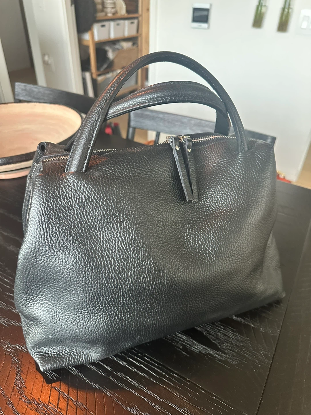 Italian Black Leather Handbag