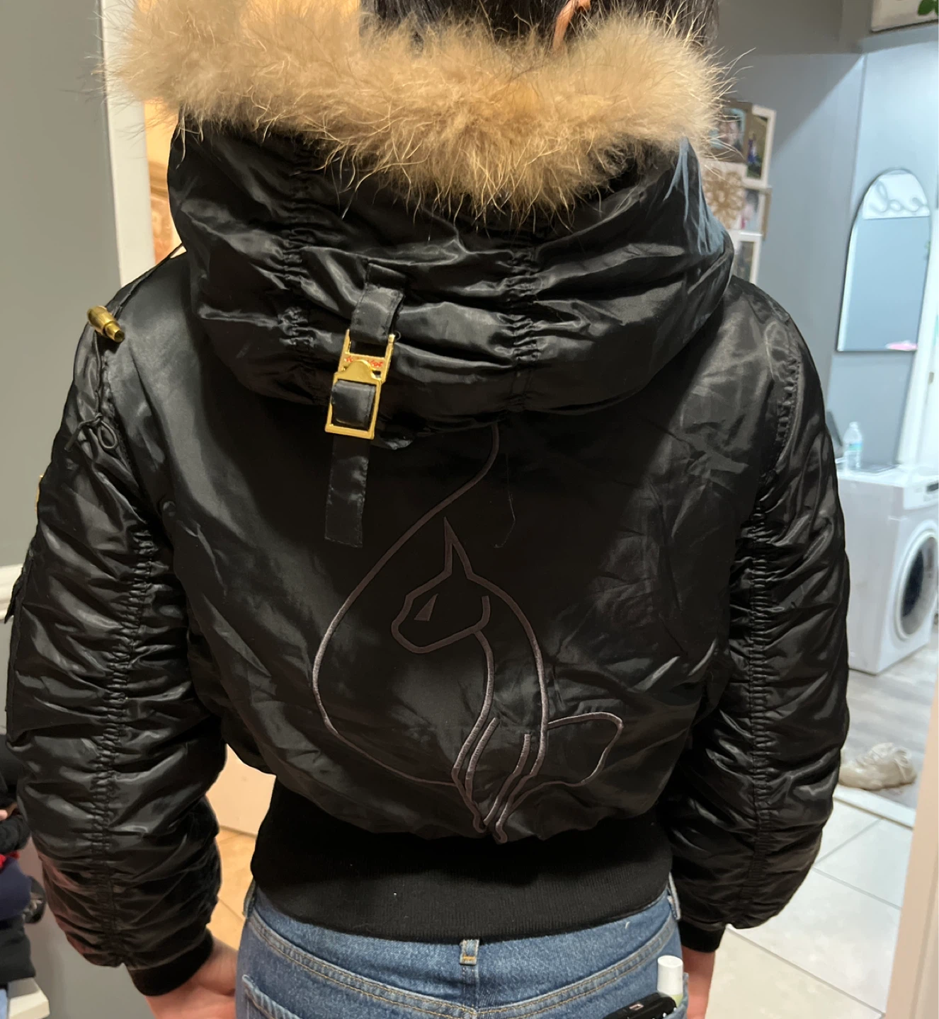 Black "BABY PHAT" Bomber Jacket with Fur Hood - photo 4
