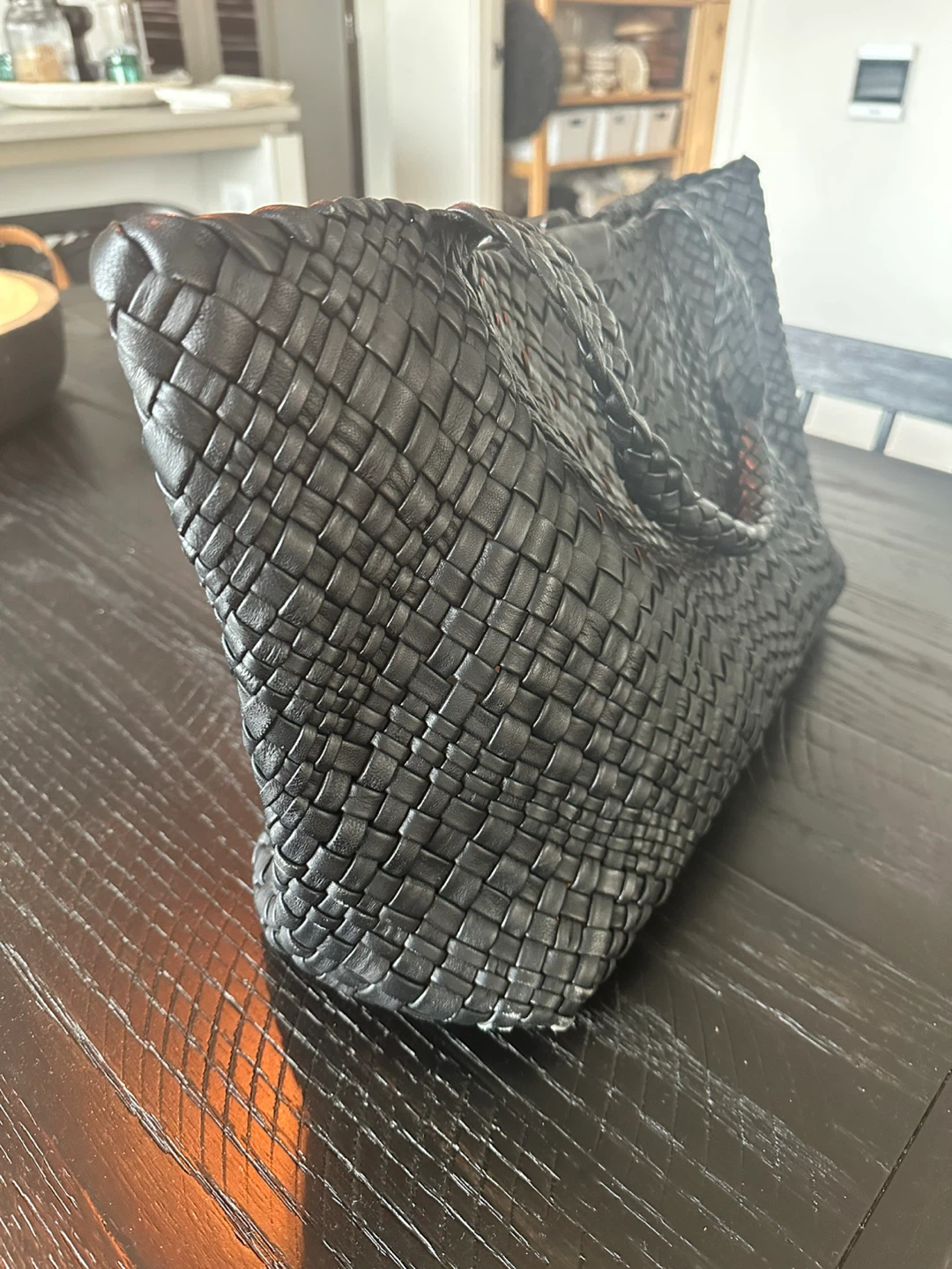 Italian Black Woven Leather Tote Bag - photo 2