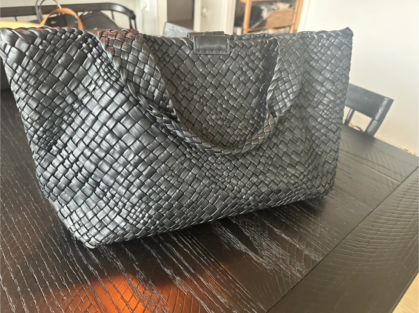 Italian Black Woven Leather Tote Bag
