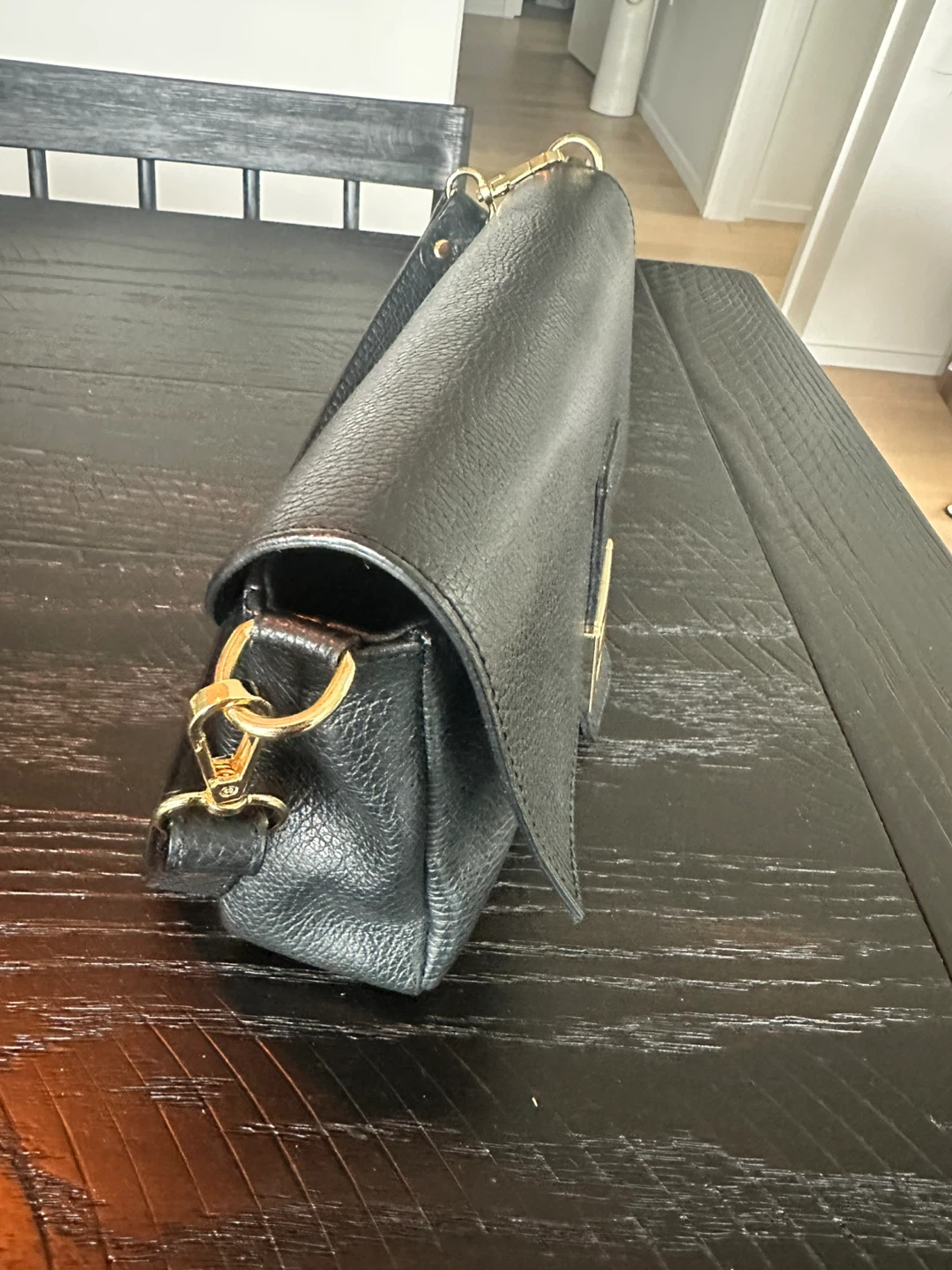 Black Faux Leather Crossbody Bag with Gold Buckle - photo 2