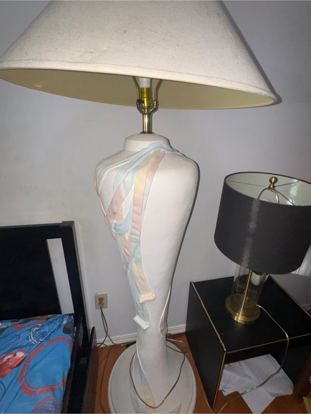 Tall Decorative Lamp - White with Pastel Ribbons