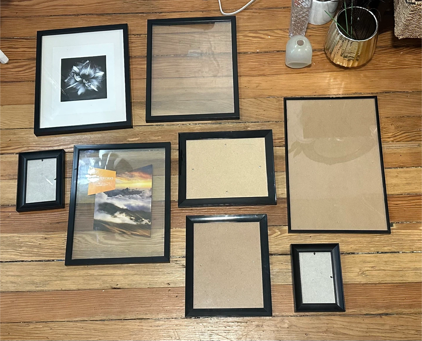 8 black wall frames