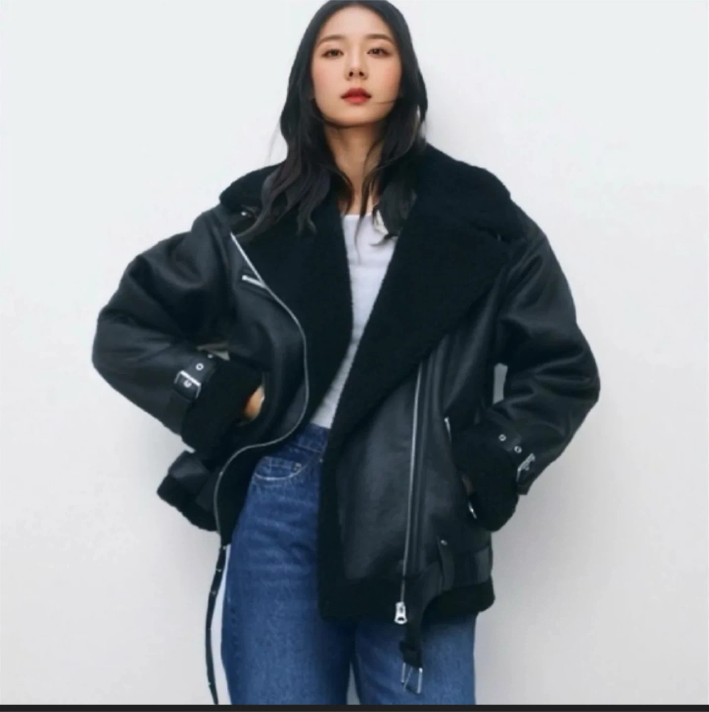 ZARA Faux Leather Aviator Jacket
