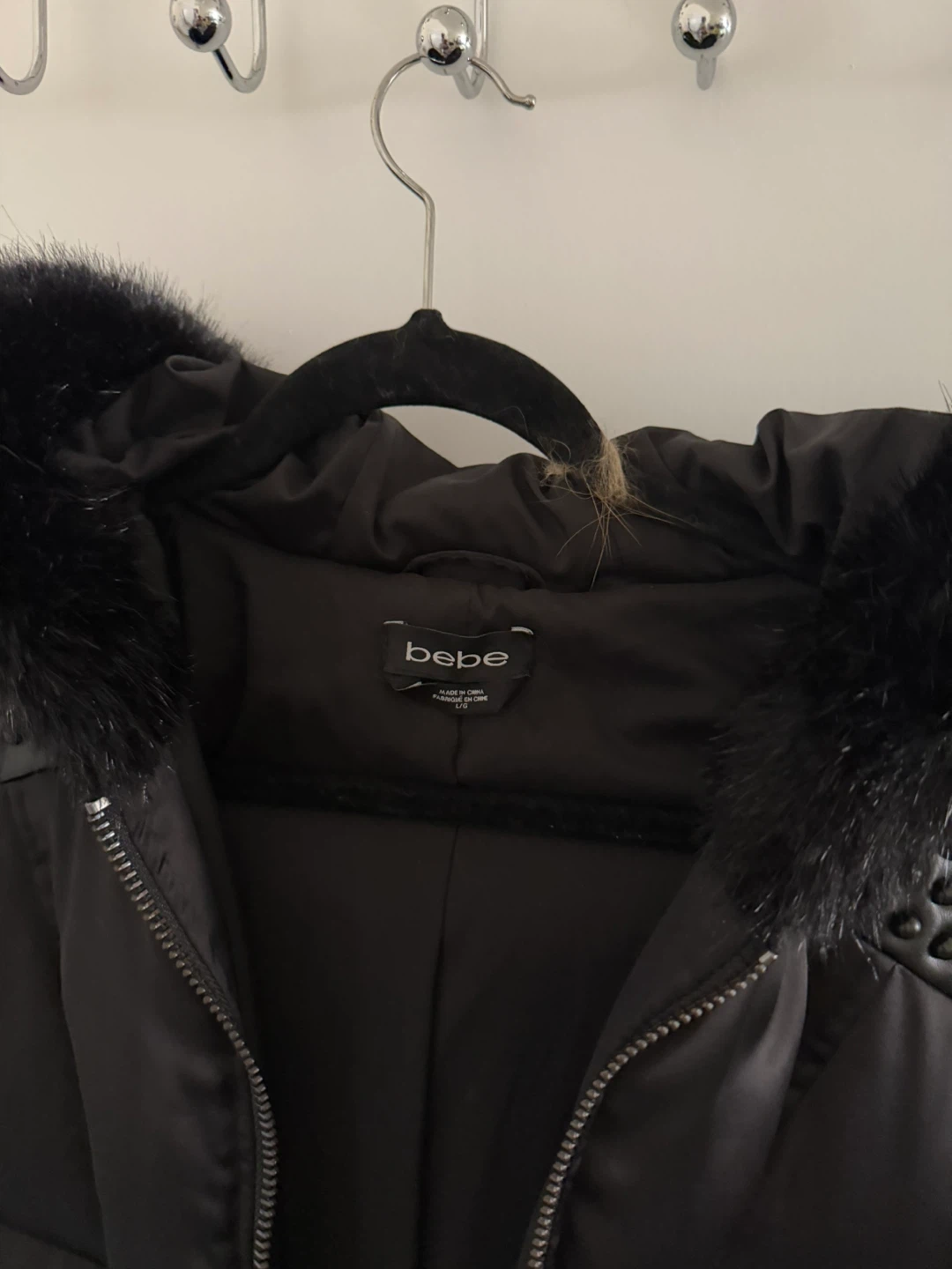 Bebe Puffer Coat with Studded Shoulders and Fur Trim - photo 2