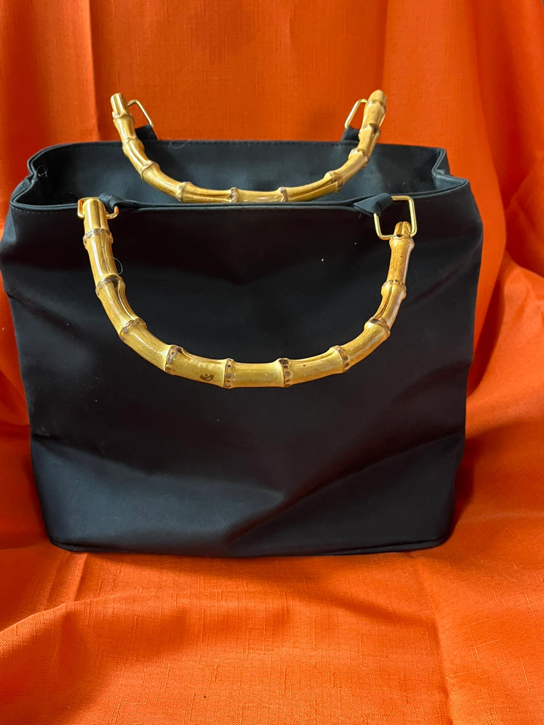 Black Tote Bag with Bamboo Handles