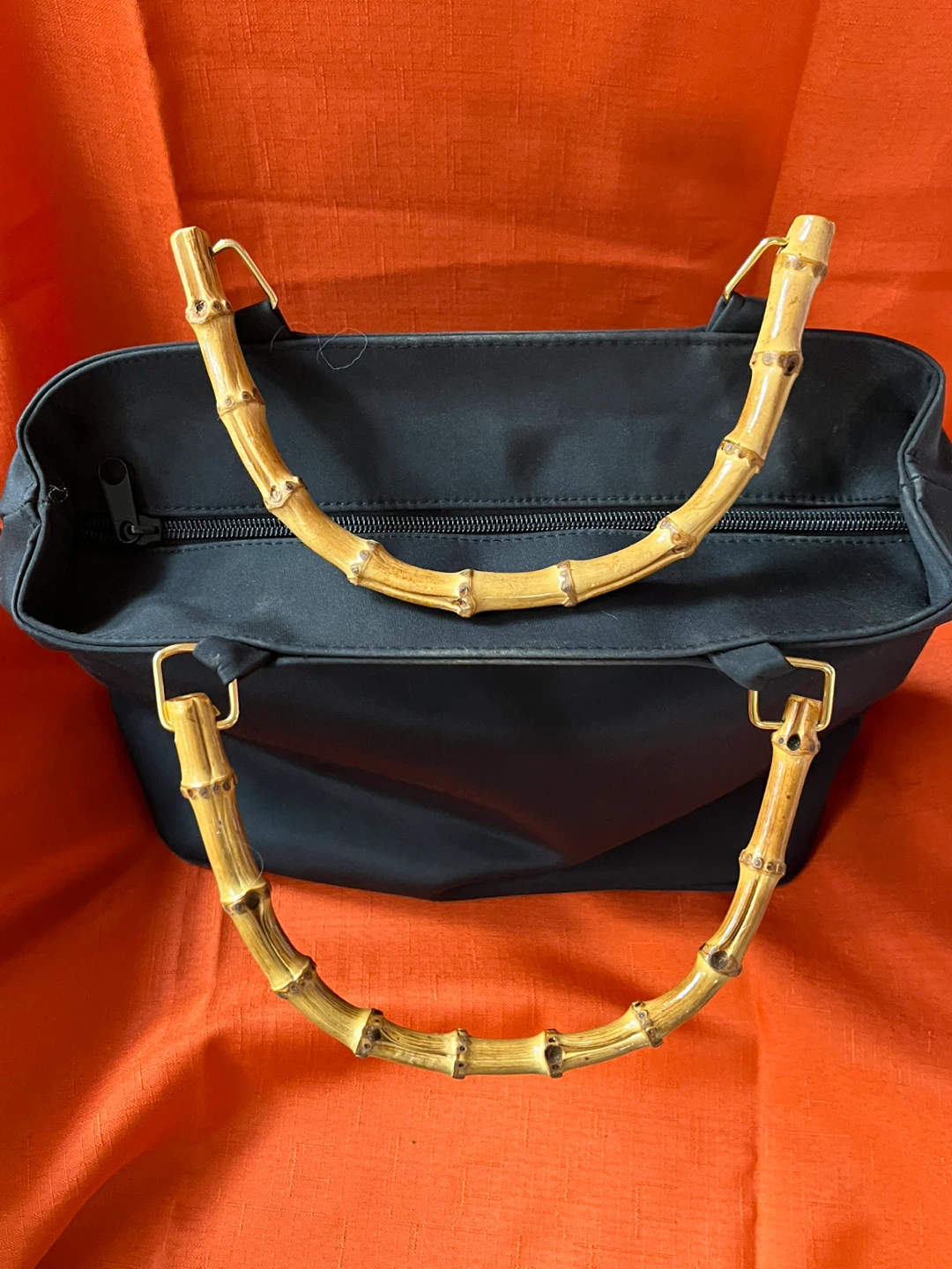 Black Tote Bag with Bamboo Handles - photo 2