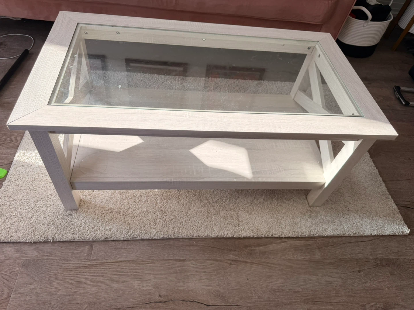 Light Wood Coffee Table with Glass Top