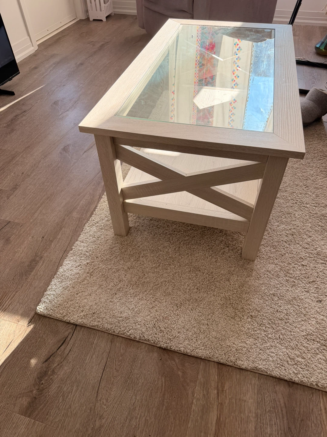Light Wood Coffee Table with Glass Top - photo 2