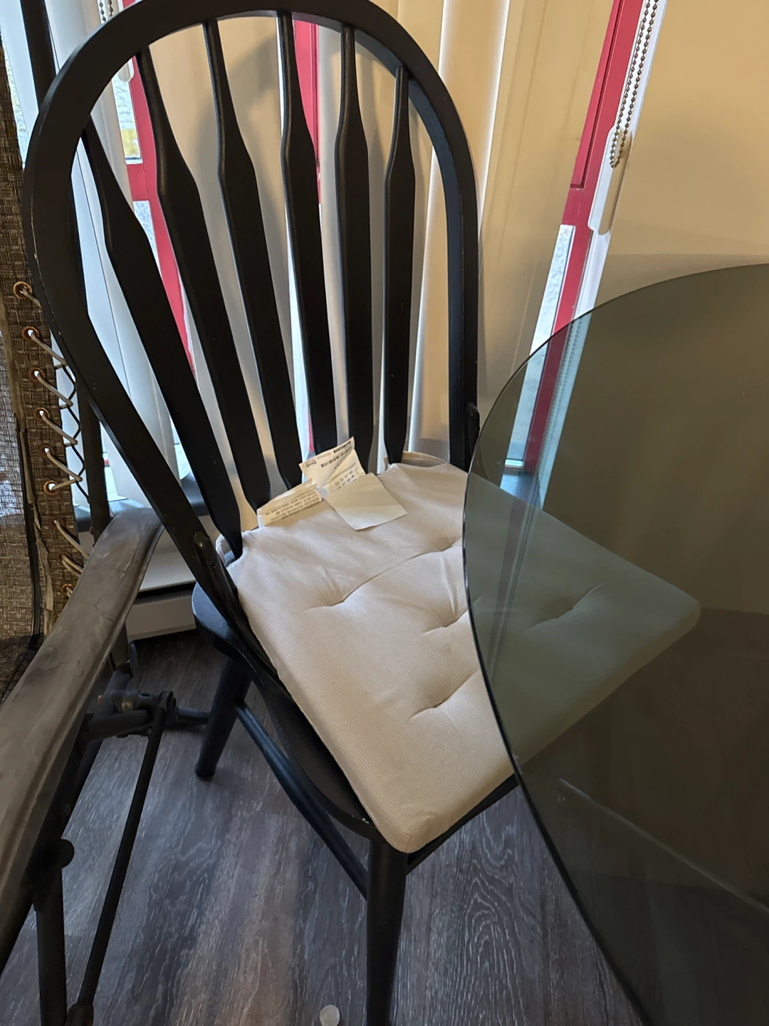 3 Black Wooden Dining Chair with White Tufted Cushion