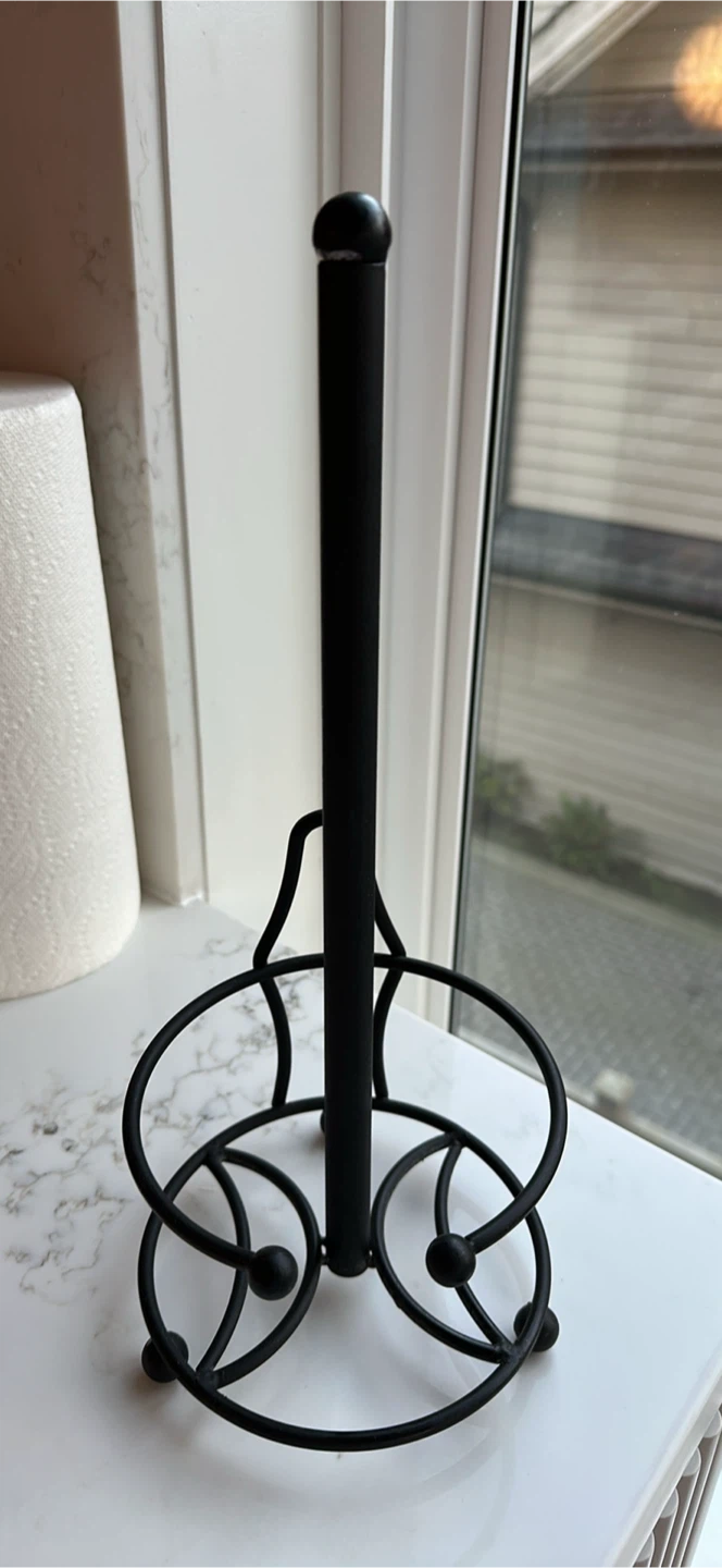Black Metal Paper Towel Holder with free cotton swab holder