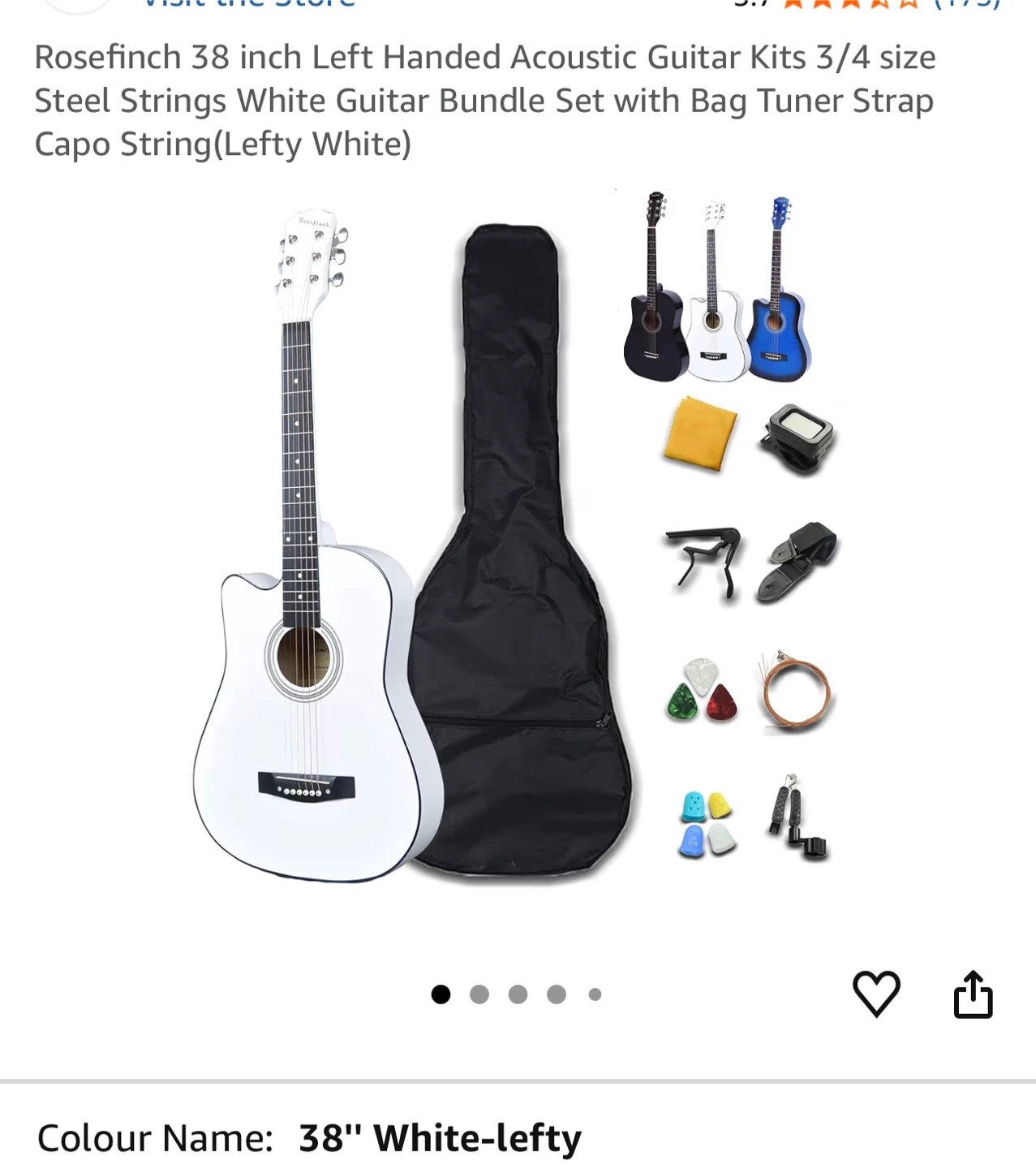 Rosefinch 38 inch Left Handed Acoustic Guitar Kit - White - photo 4