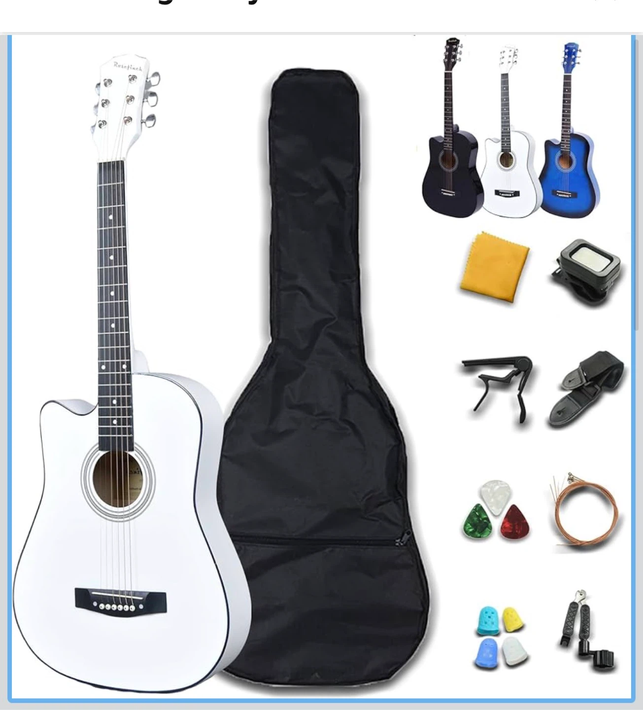 Rosefinch 38 inch Left Handed Acoustic Guitar Kit - White
