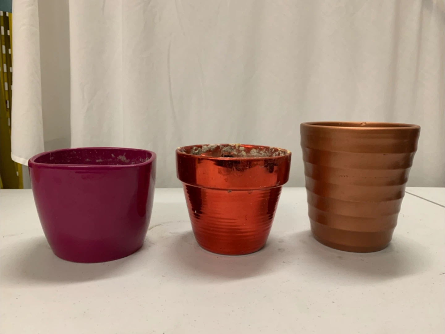 Set of 3 Colorful Ceramic Plant Pots (Fuchsia, Red, Bronze)