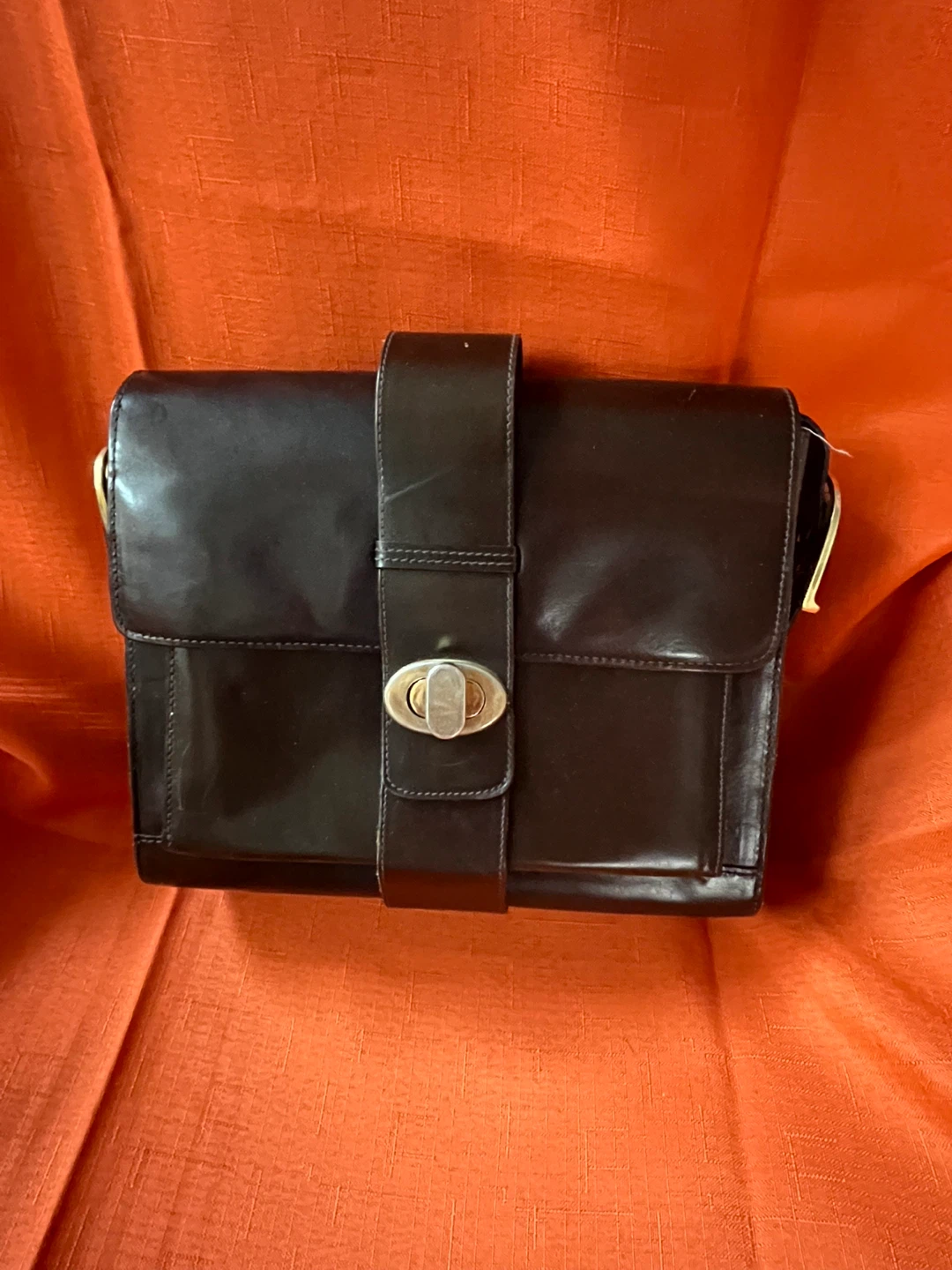 Vintage Dark Brown Leather Shoulder Bag Made in Italy