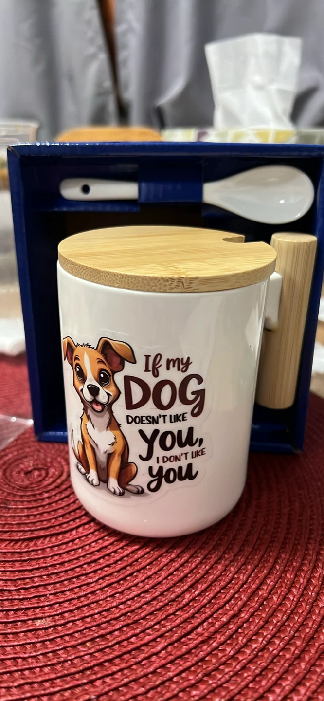 Ceramic Mug with Dog Design and Spoon