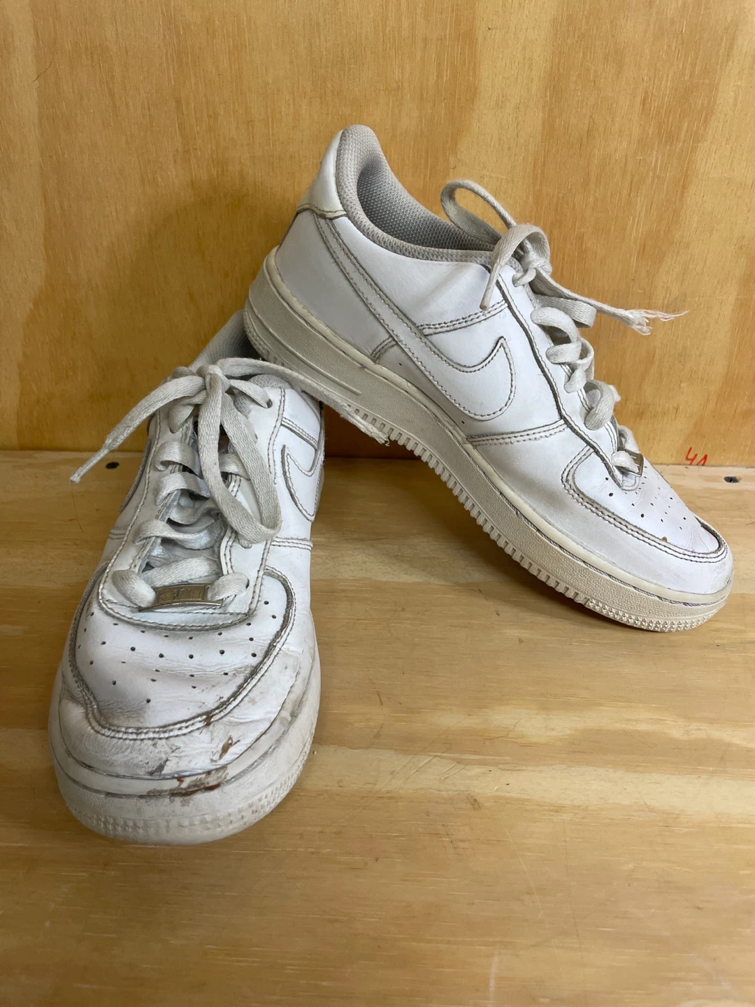 6:5 Youth Nike Air Force 1 White Leather Sneakers