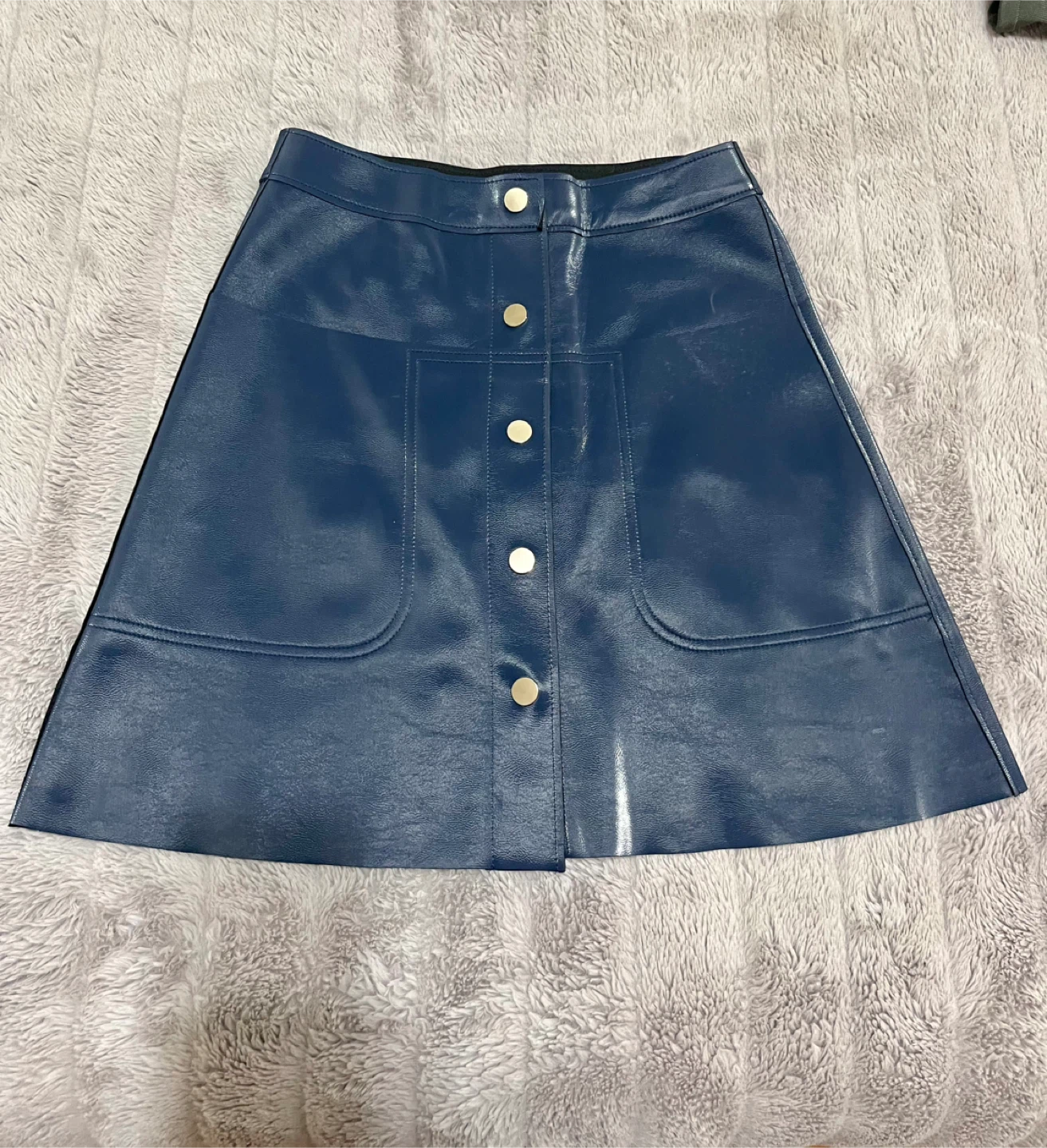 TOPSHOP Blue Faux Leather A-Line Skirt - UK 8 / US 4 - photo 2