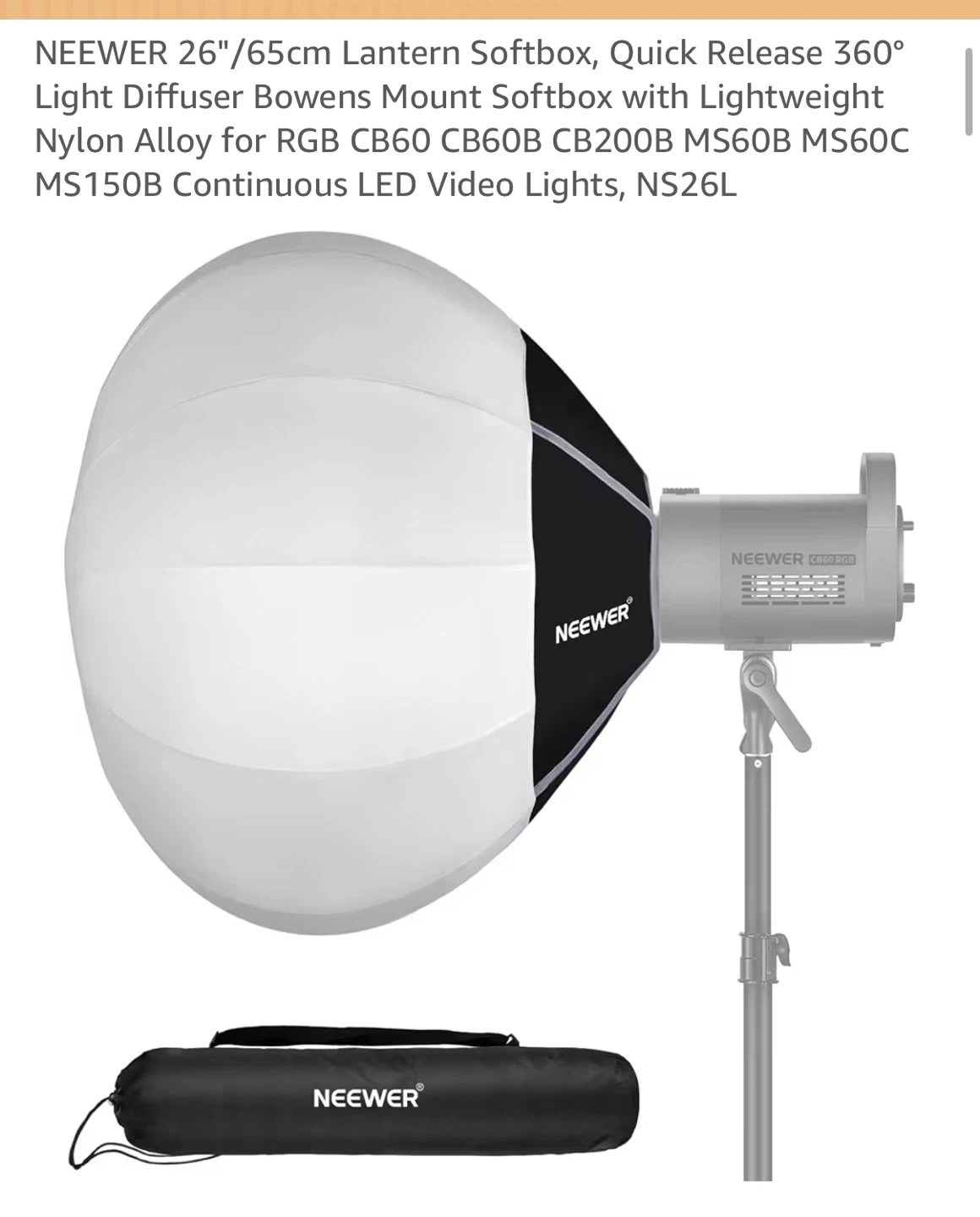 NEWEER FS150C 130W RGB LED Video Light + 26” Lantern Softbox - photo 4