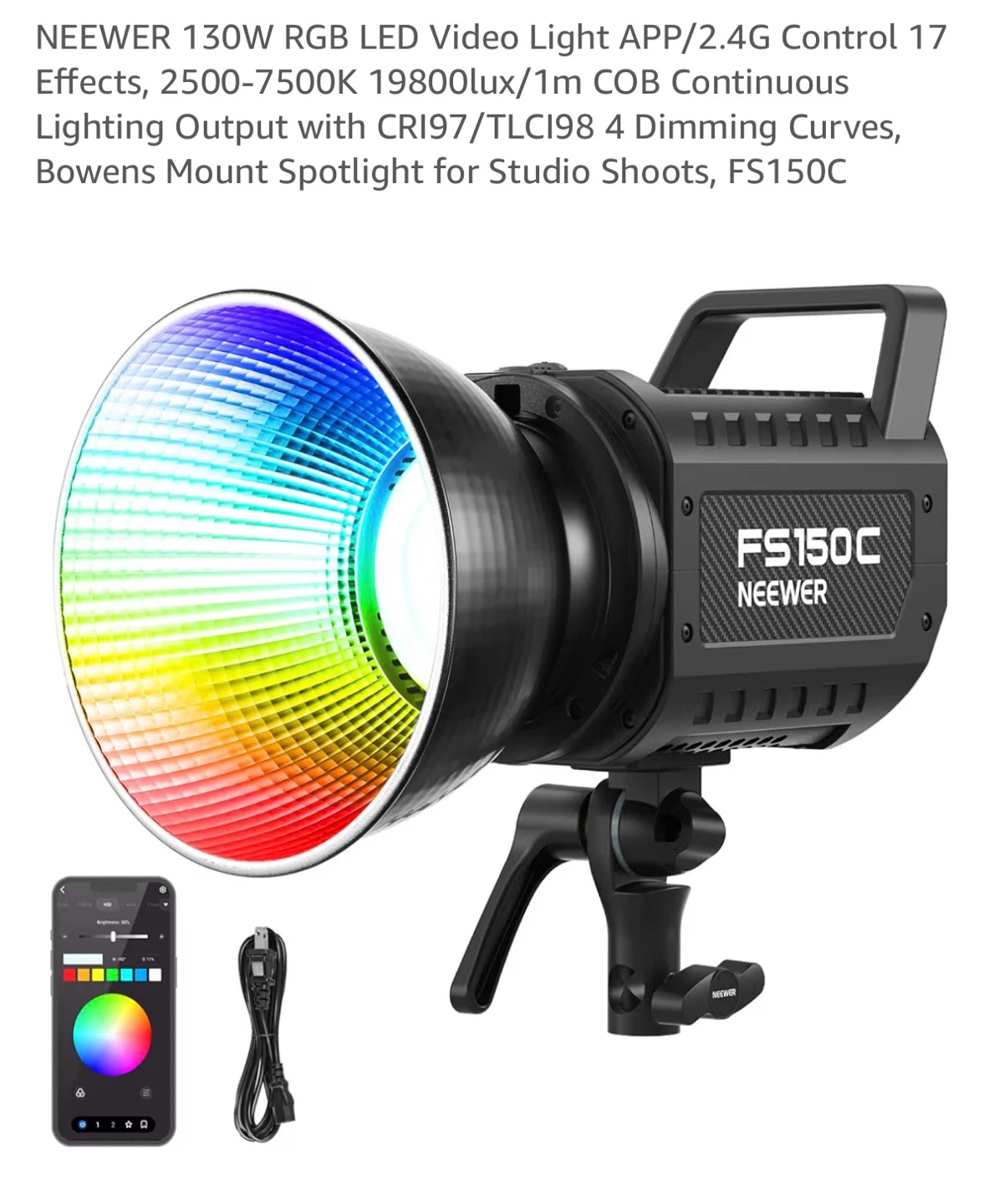 NEWEER FS150C 130W RGB LED Video Light + 26” Lantern Softbox - photo 3
