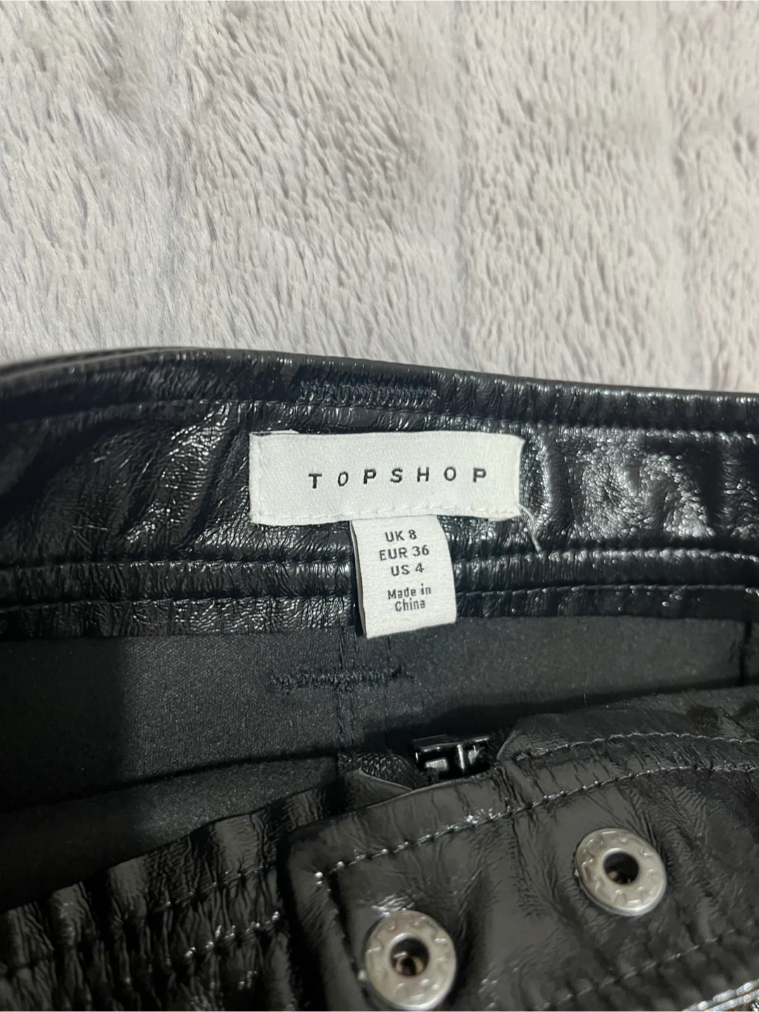 Topshop Black Faux Patent Leather Mini Skirt US 4 - photo 4