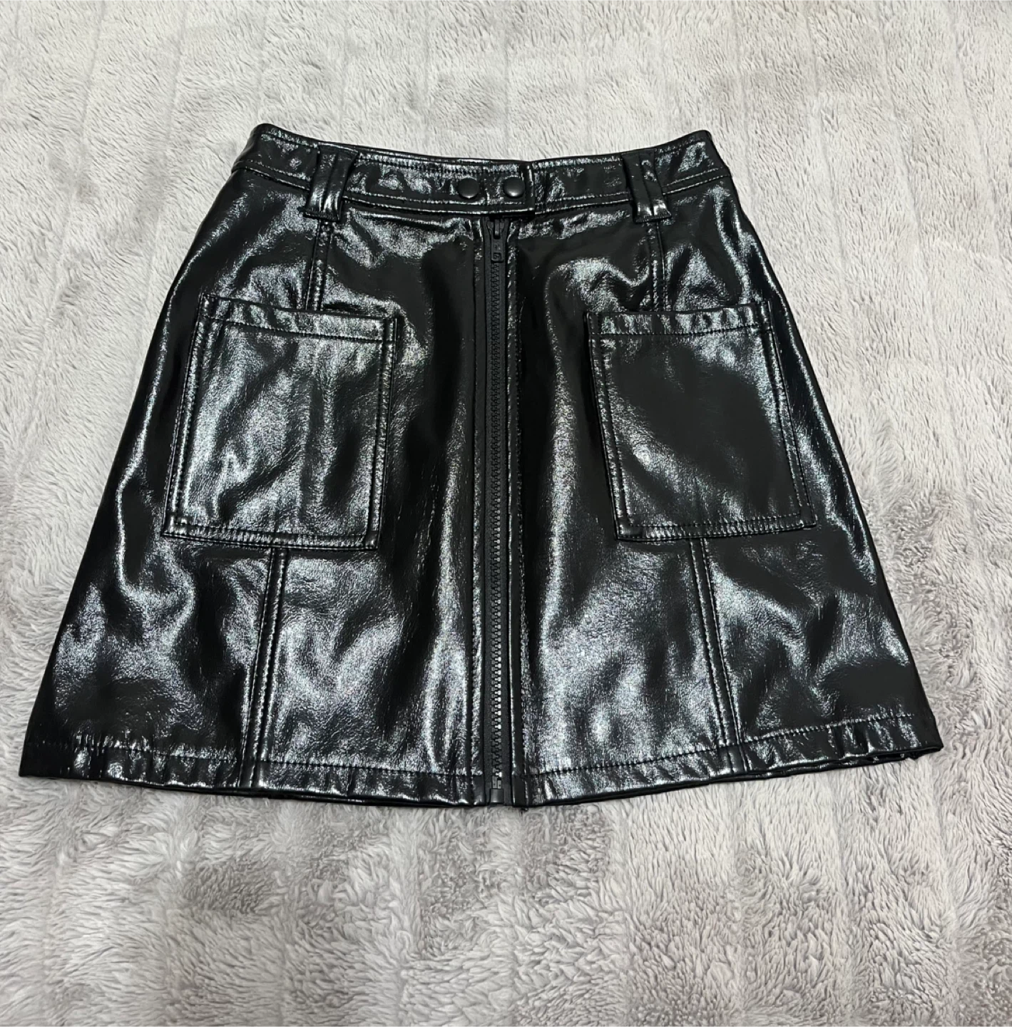 Topshop Black Faux Patent Leather Mini Skirt US 4 - photo 2