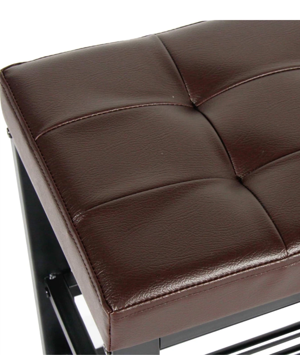 Brown Faux Leather Shoe Bench with Two Tiers - photo 2