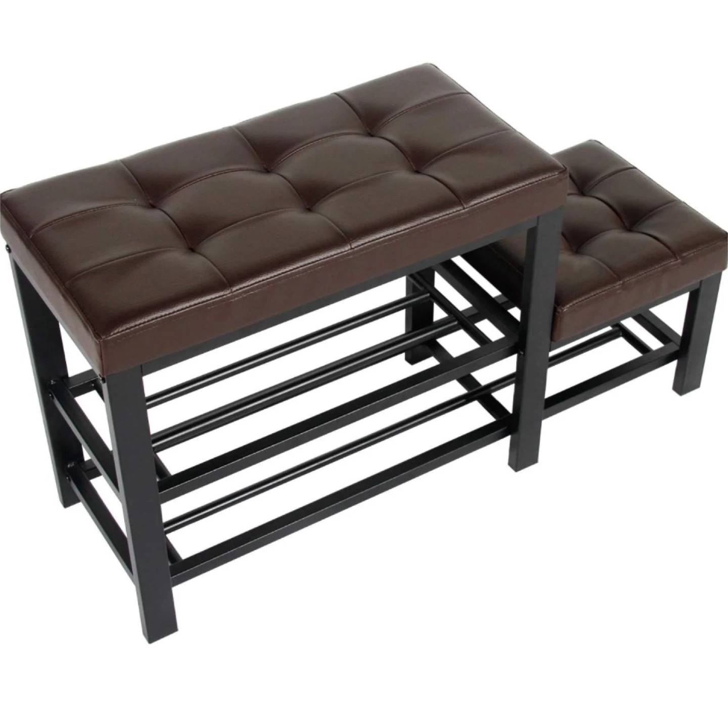 Brown Faux Leather Shoe Bench with Two Tiers - photo 3