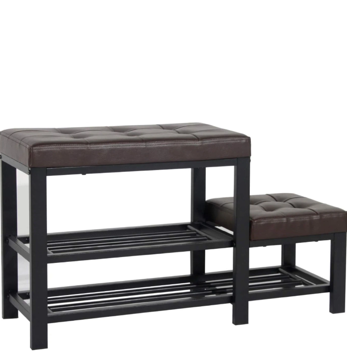 Brown Faux Leather Shoe Bench with Two Tiers