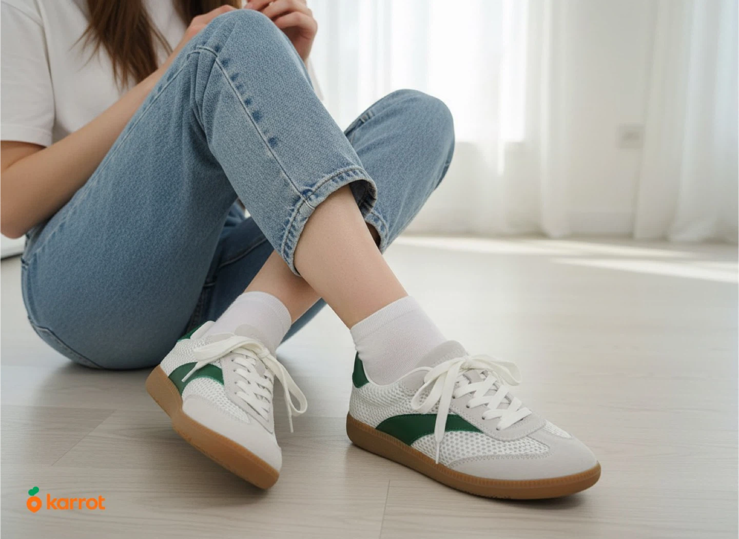 White and Green Suede & Mesh Sneakers - photo 2