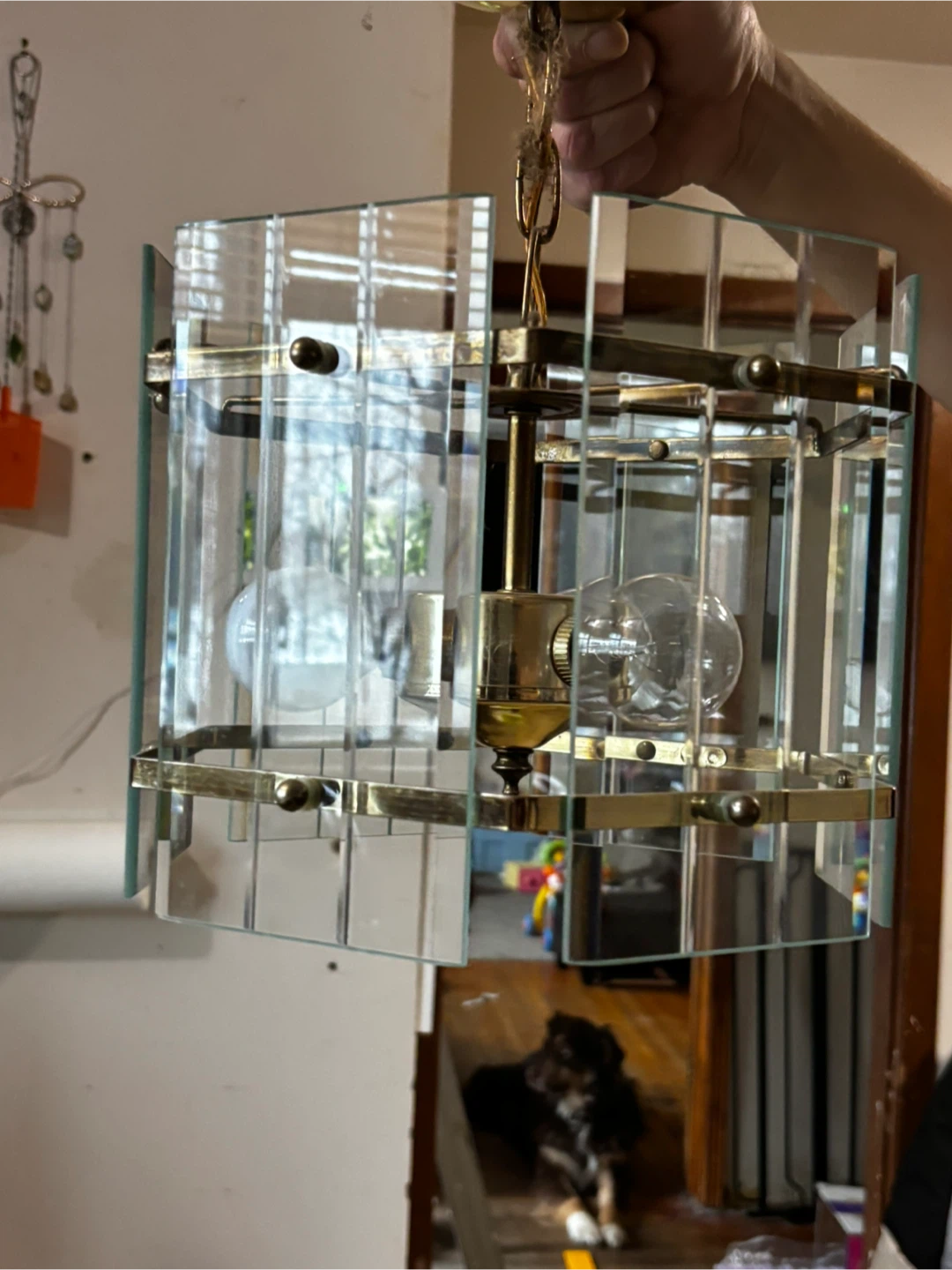 Glass and Brass Pendant Light Fixture