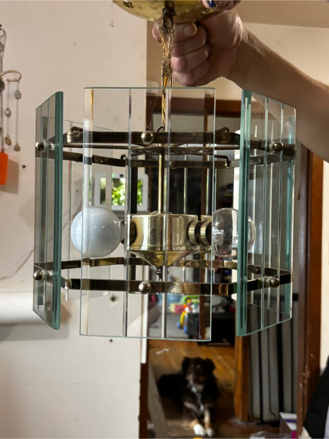 Glass and Brass Pendant Light Fixture - photo 2