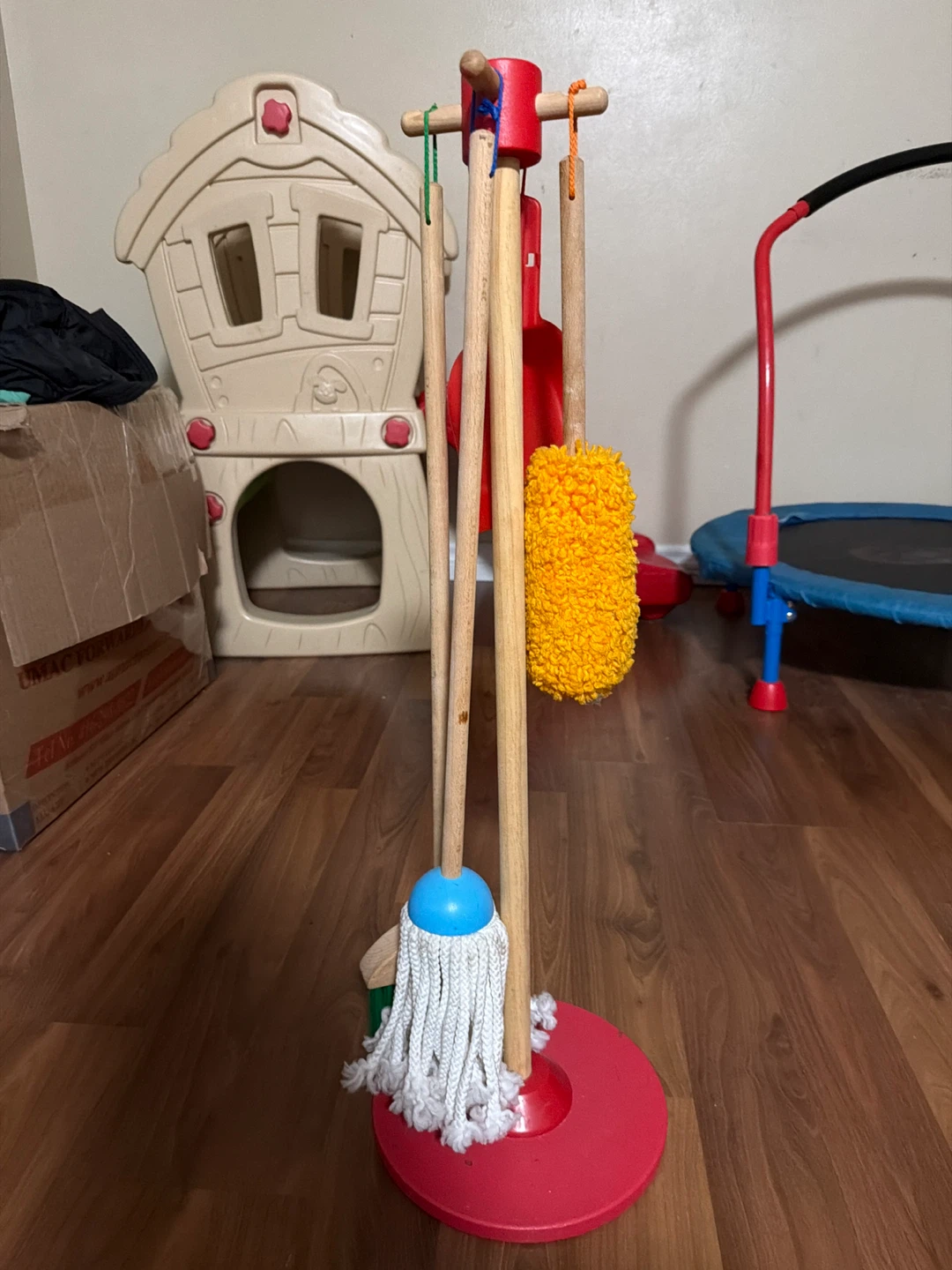 Wooden Toy Cleaning Set with Mop, Broom, Dustpan, and Duster