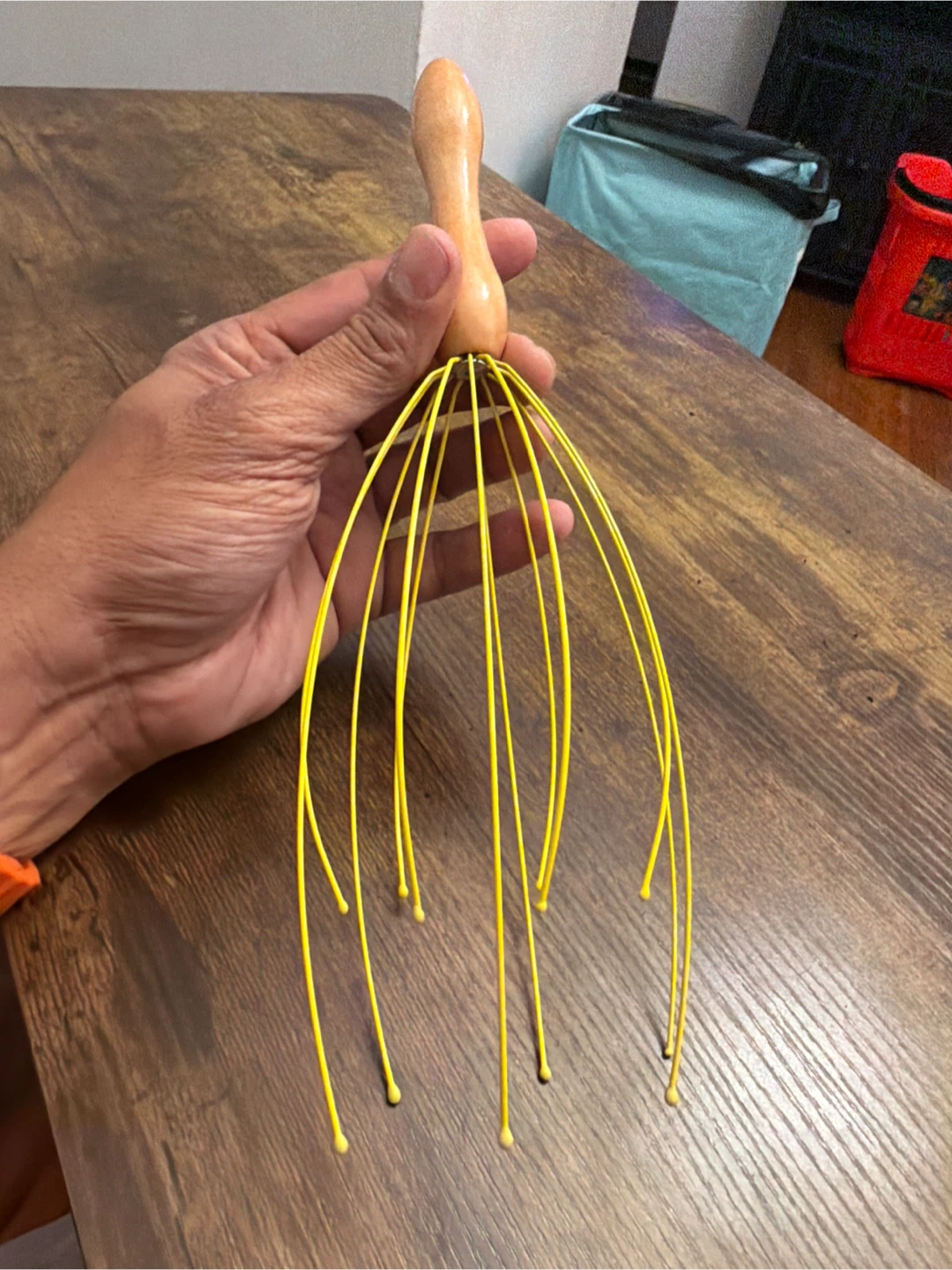 Yellow Scalp Massager with Wooden Handle - photo 4