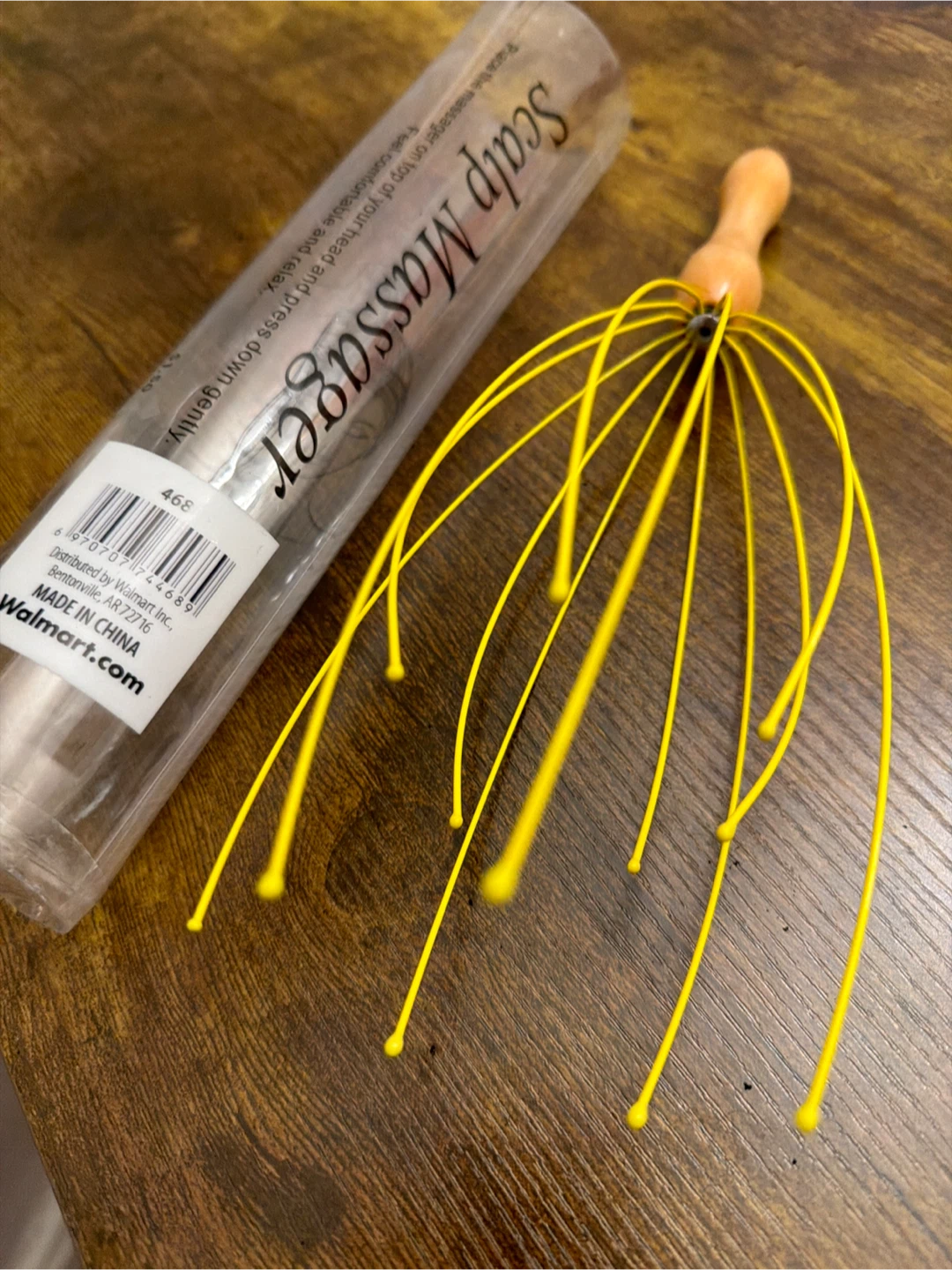 Yellow Scalp Massager with Wooden Handle