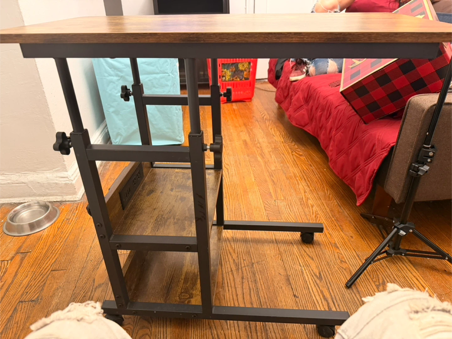 Adjustable Rolling Laptop Table with Shelves - photo 5