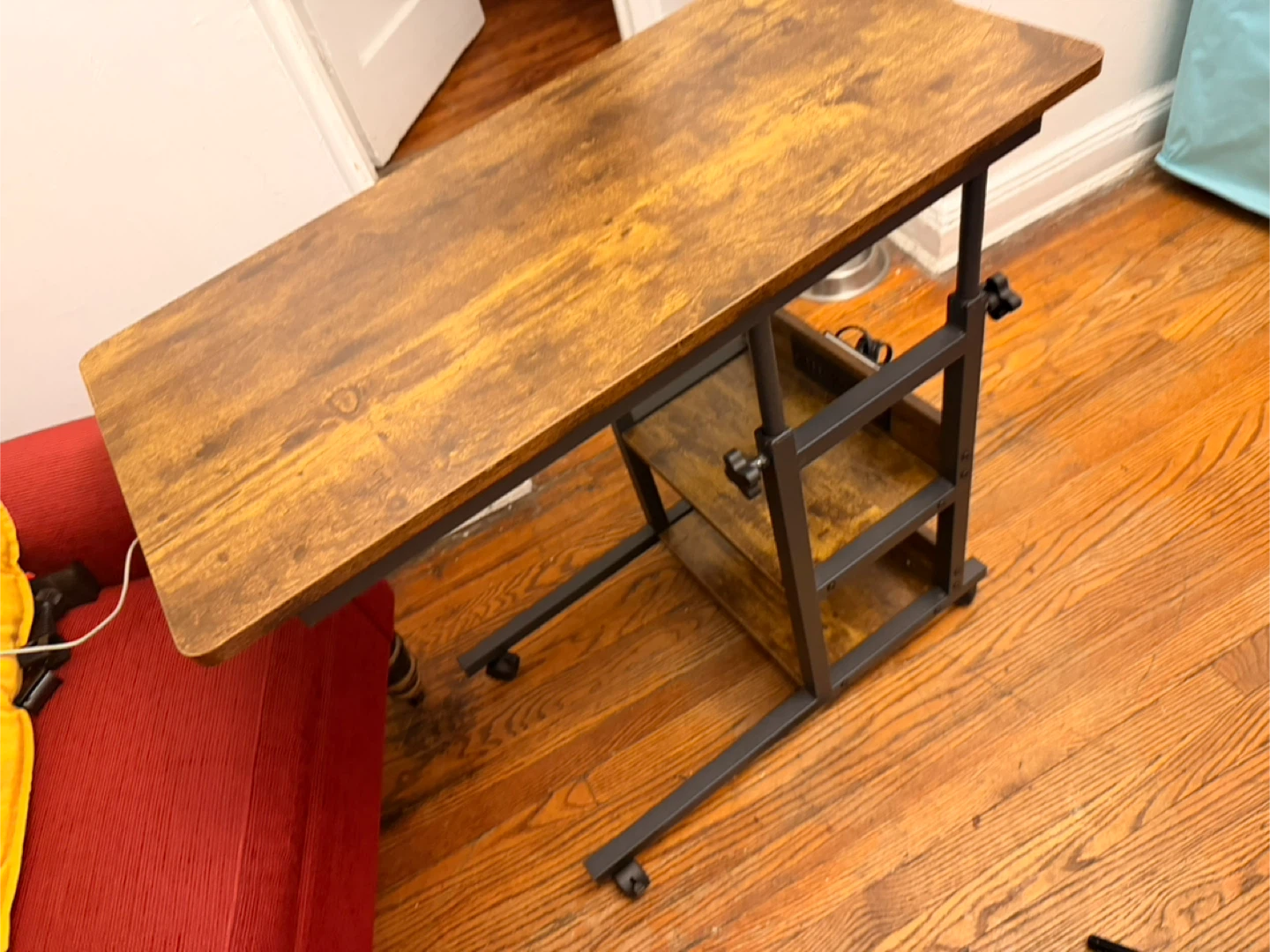 Adjustable Rolling Laptop Table with Shelves - photo 3