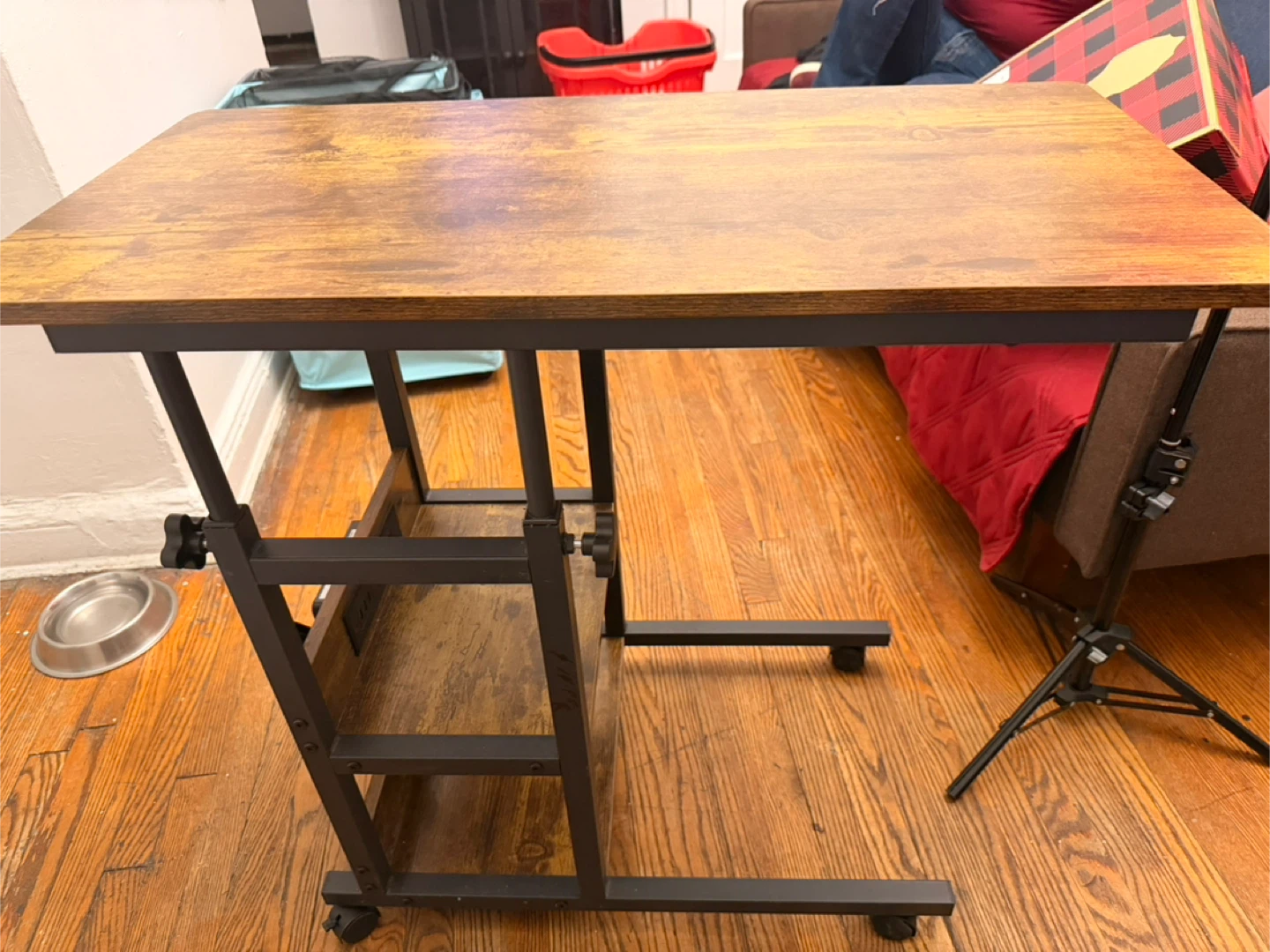 Adjustable Rolling Laptop Table with Shelves - photo 2