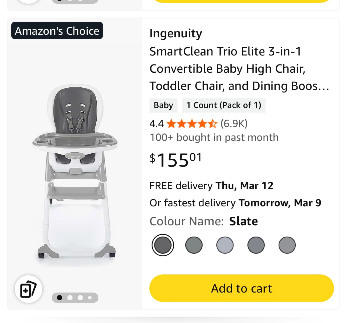 Ingenuity SmartClean Trio Elite 3-in-1 High Chair - Slate