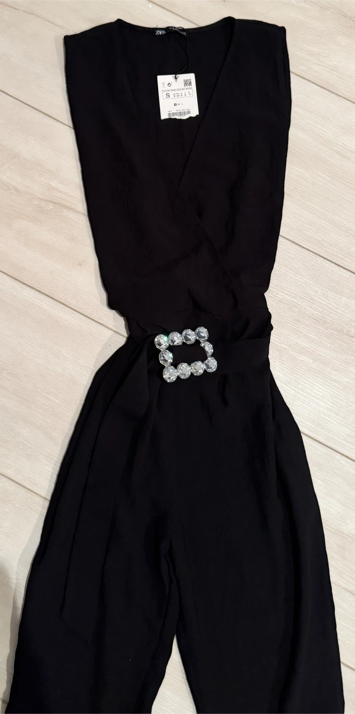 Black Jumpsuit with Belt Buckle Detail - photo 2