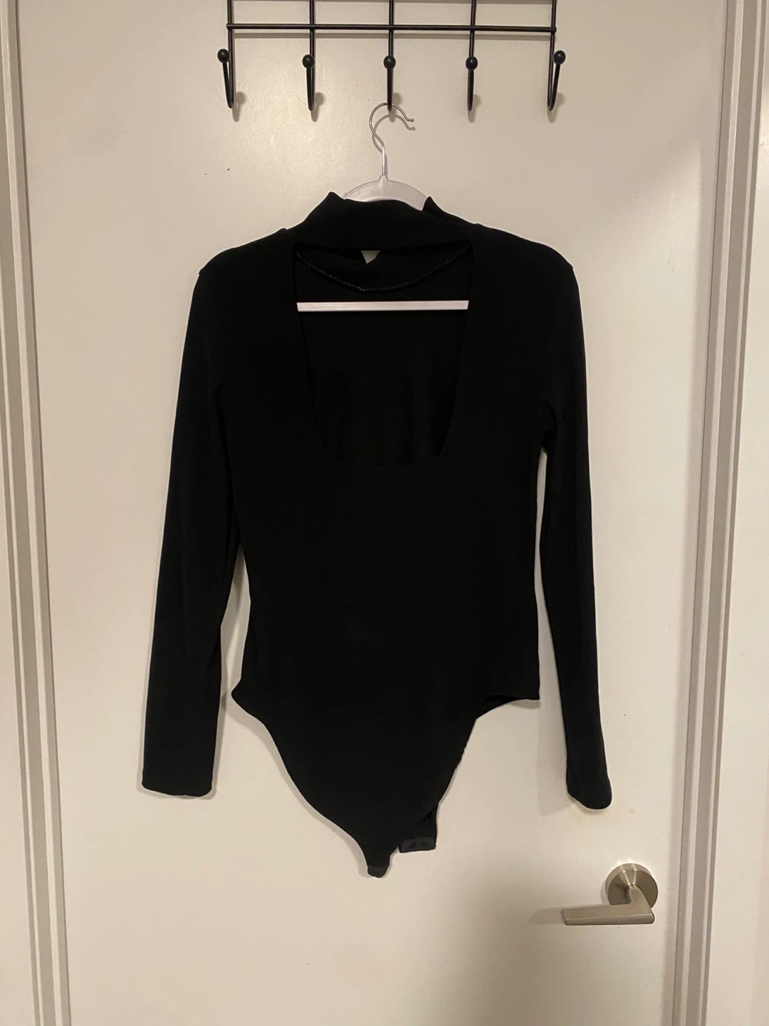ZARA Black Long Sleeve Mock Neck Bodysuit with Cutout - photo 2