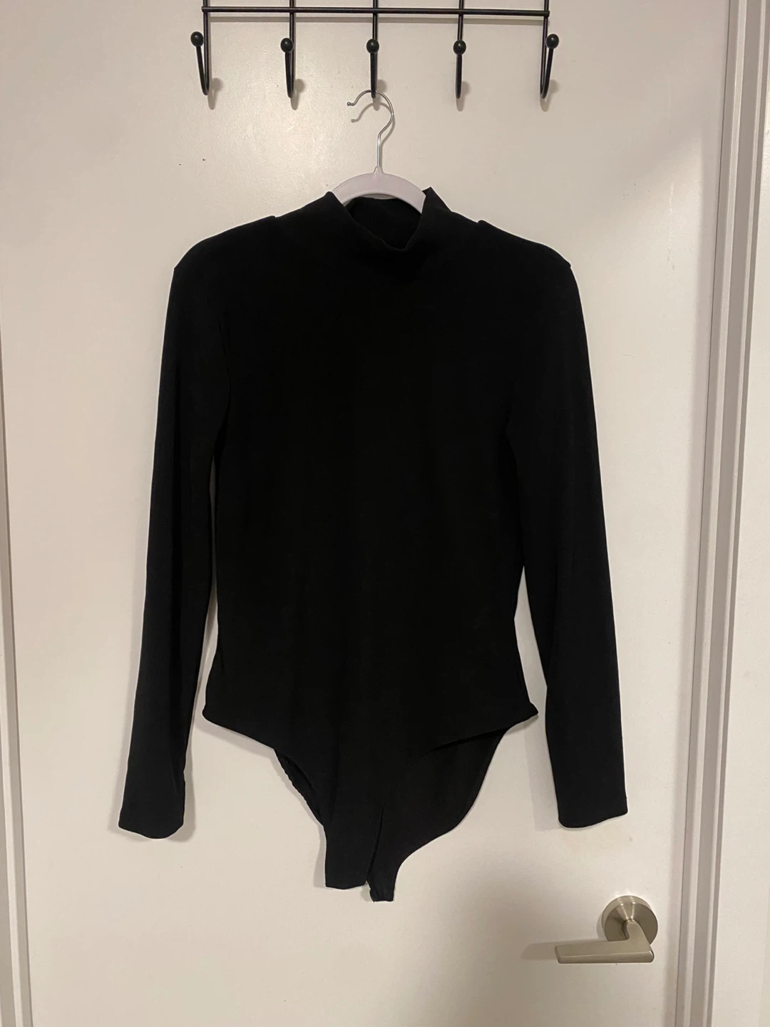 ZARA Black Long Sleeve Mock Neck Bodysuit with Cutout