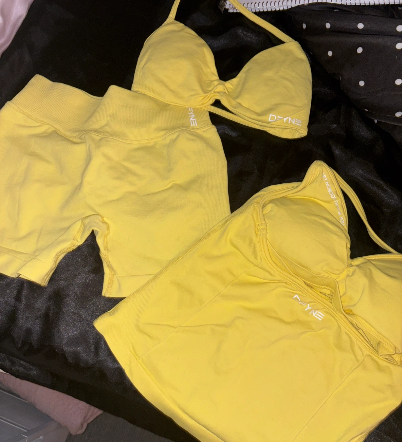 D-Yne Yellow Sports Bra and Shorts Set