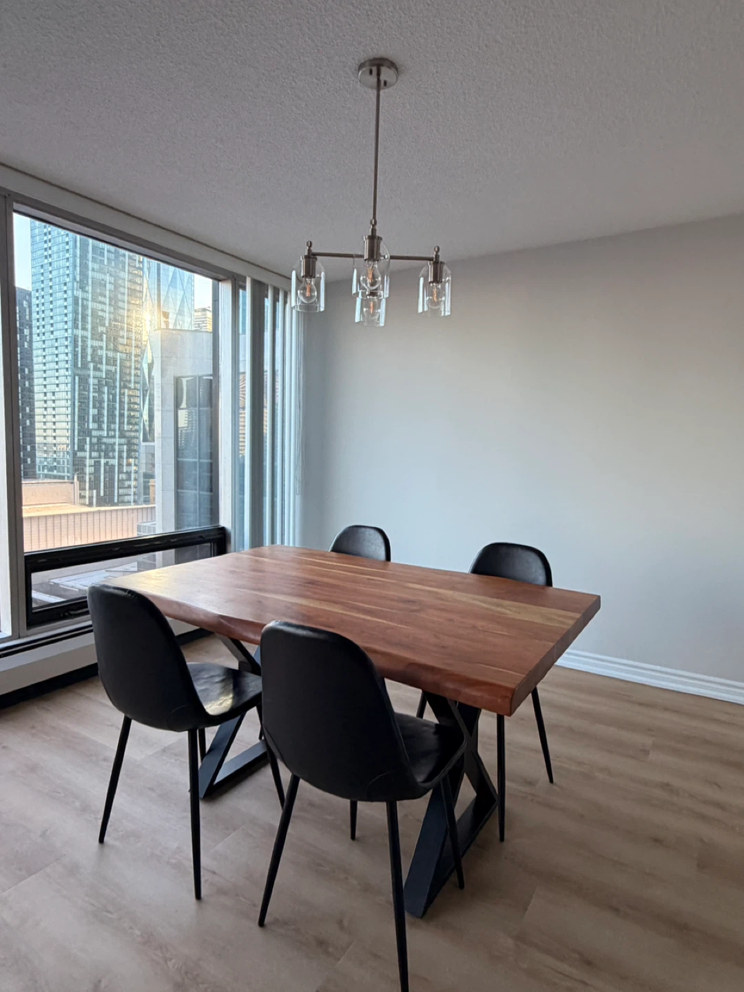 Solid Wood Dining Table with 4 Black Chairs