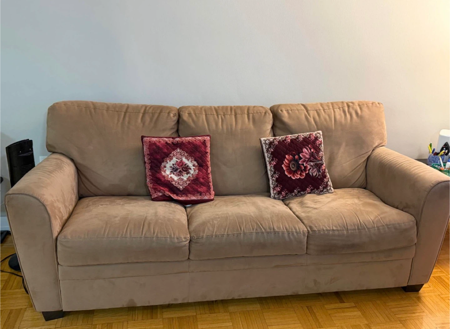Brown Suede 3-Seater Sofa