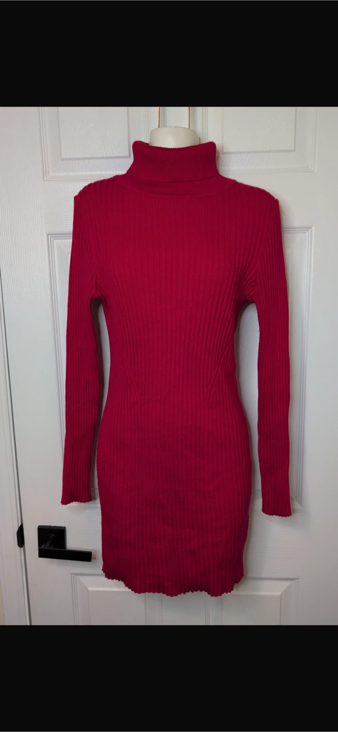 NEW! Women's Burgundy Ribbed Turtleneck Sweater Dress - photo 5